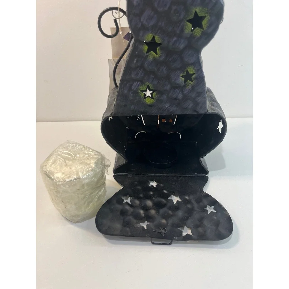 New Vtg Home Interiors Halloween Black Cat Lantern Candle Holder Haunted House